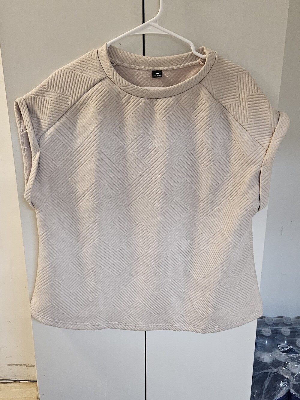SHEIN Cream Textured Cap Sleeve Sweatshirt